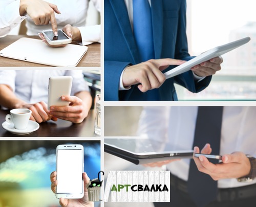 Смартфоны и планшеты в руках. | Smartphones and tablets in their hands.